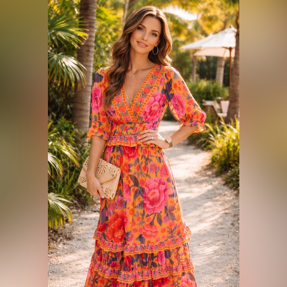 Farm Rio Floral Dream Tiered Maxi Dress